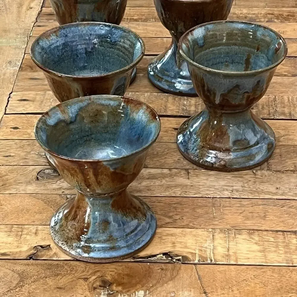 6 Houston Studio Pottery Stoneware Goblets 4.5